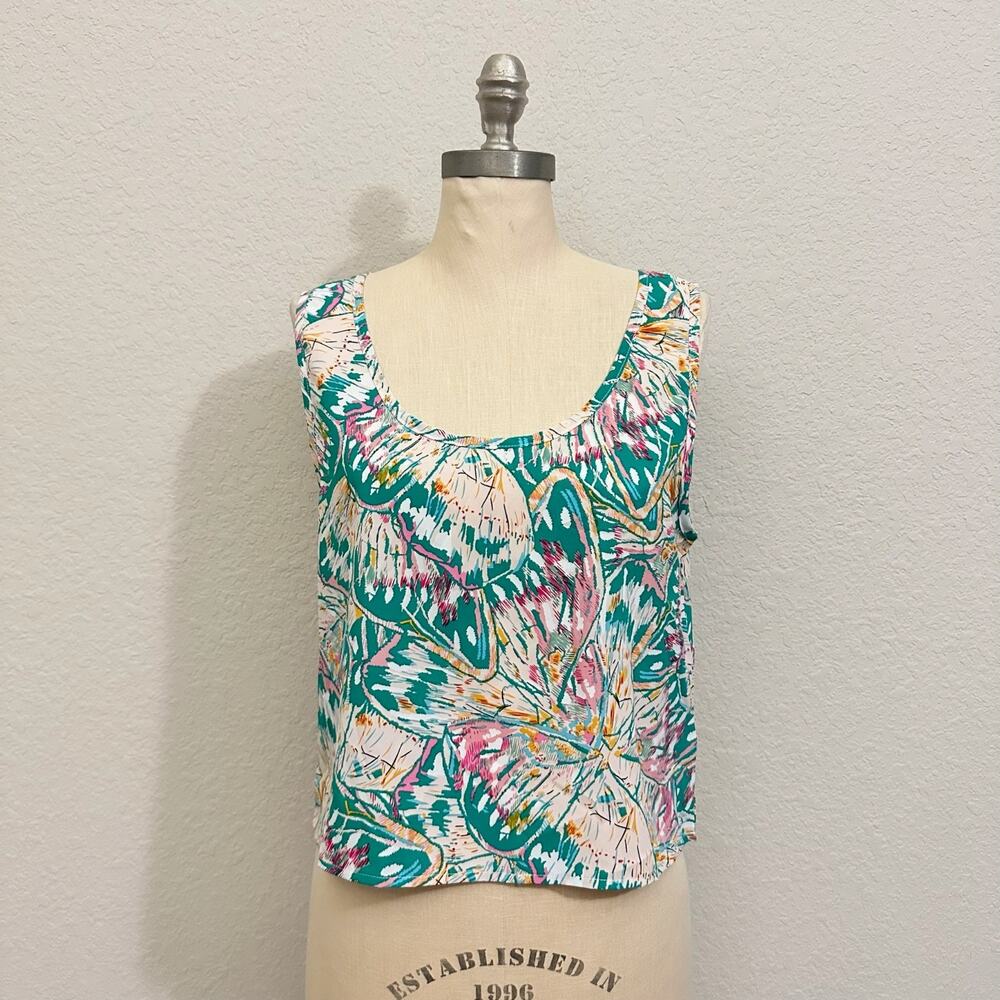 LILI SIDONIO Tank Top Teal Butterfly Abstract Cropped Boho Hippie